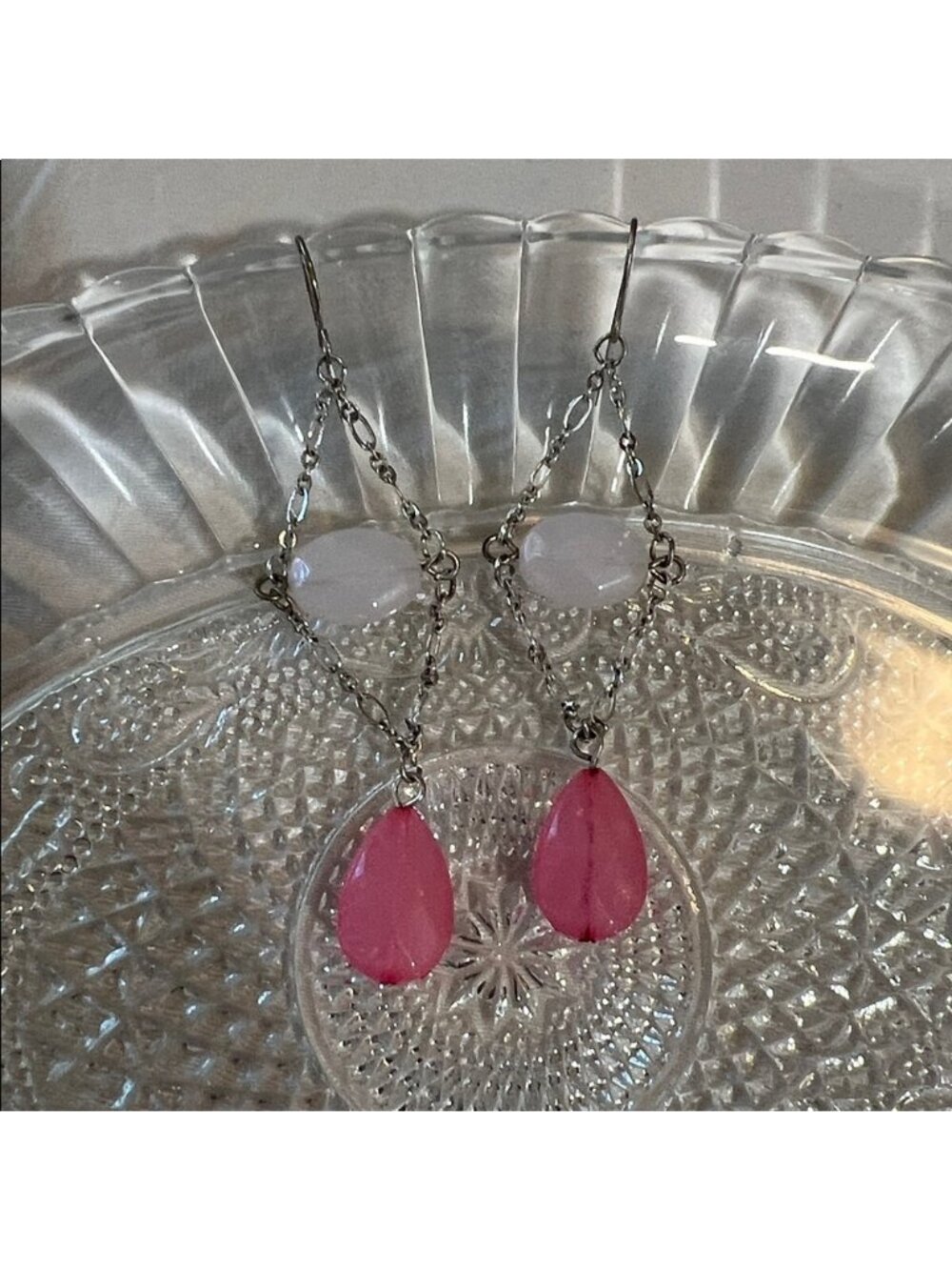 Pink and White Dangle Earrings